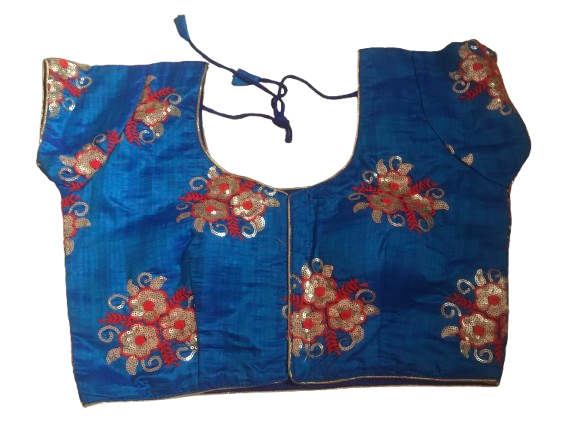 Raw Silk Teal blue Designer Blouse 47